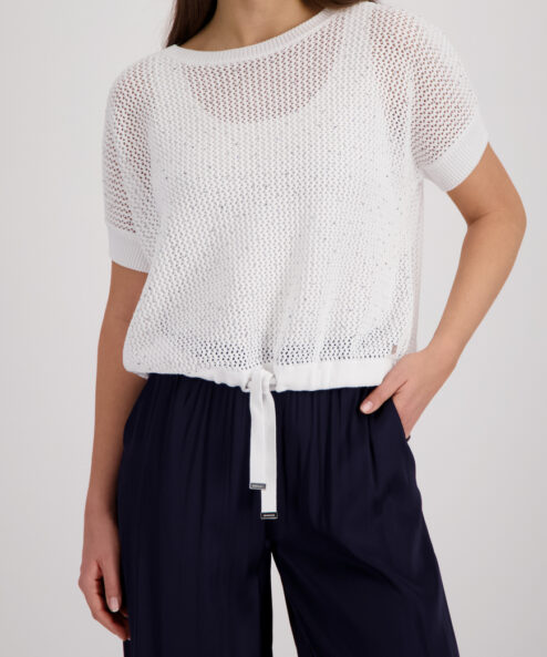 Monari Ajour kötött pulóver strasszokkal ekrü