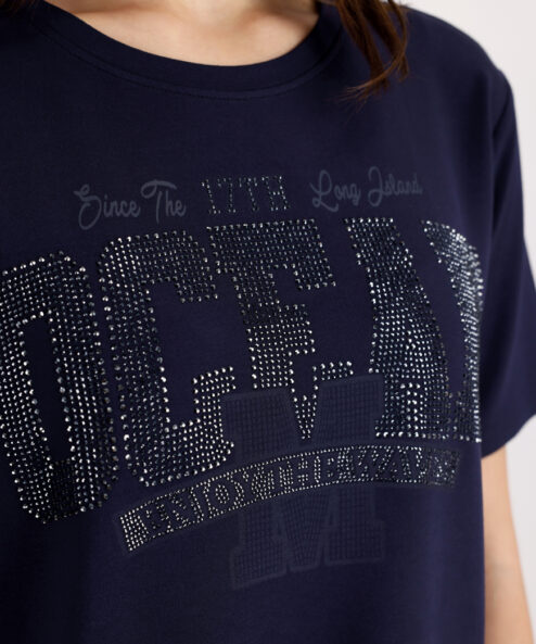 Monari Dekoratív részletekkel díszített póló sötétkék - Felső, 3. kép | MyBerill Boutique