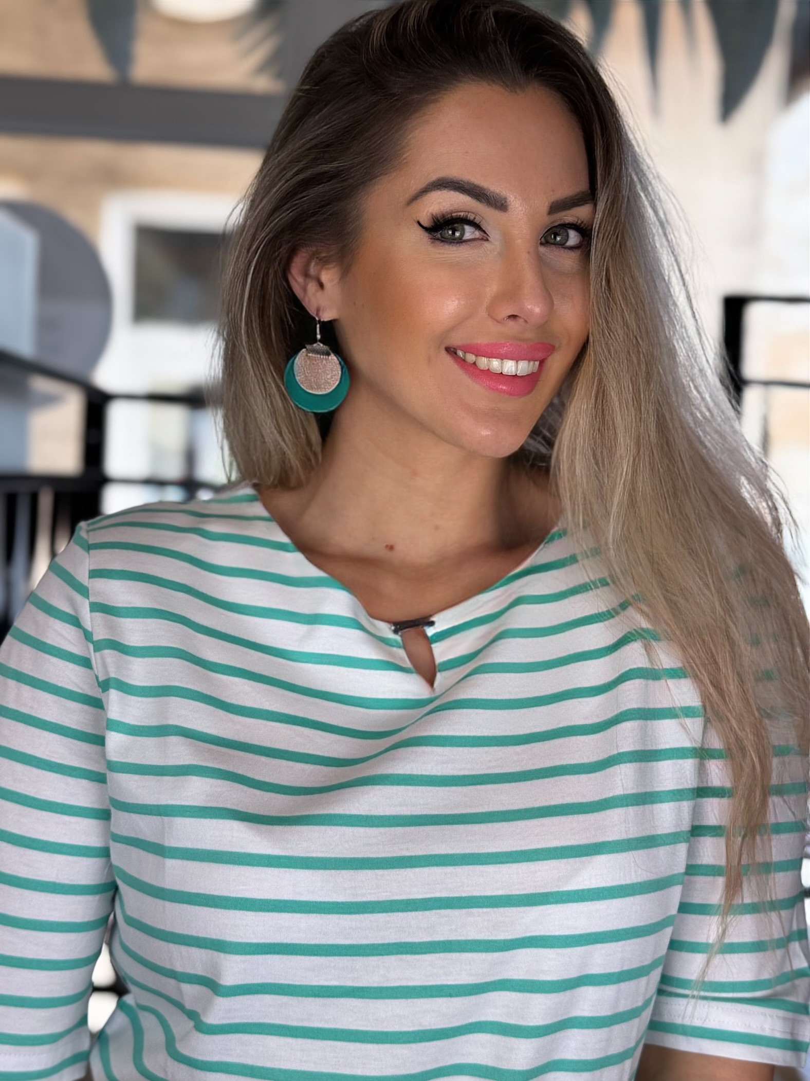 Navigazione türkiz csíkos felső - 3/4-es ujjú, 3. kép | MyBerill Boutique