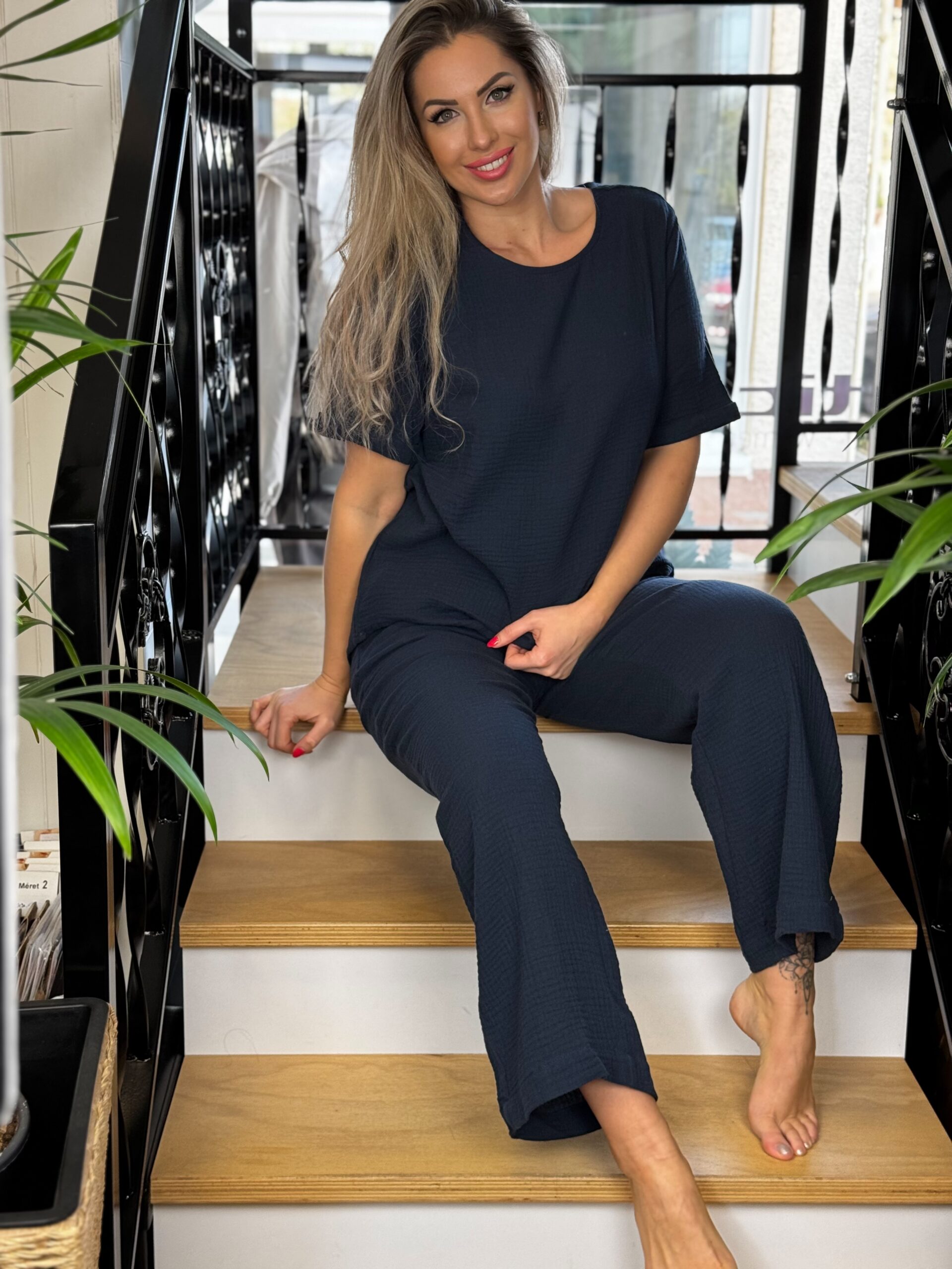 Navigazione muszlingéz nadrág 7/8 hosszal sötétkék - kék, 2. kép | MyBerill Boutique