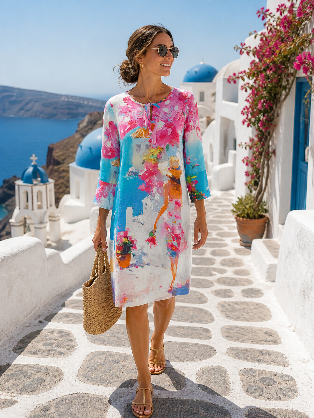 Dolcezza “Nyár Santoriniben”Ruha - 3/4-es ujjú | MyBerill Boutique