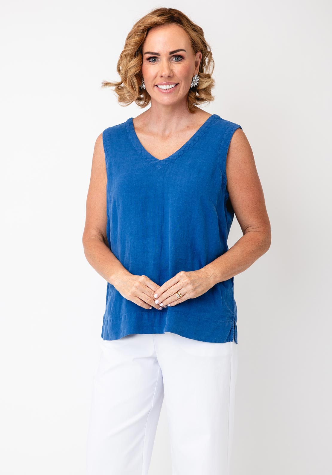 Dolcezza lenvászon V nyakú ujjatlan felső indigo - Blúz | MyBerill Boutique