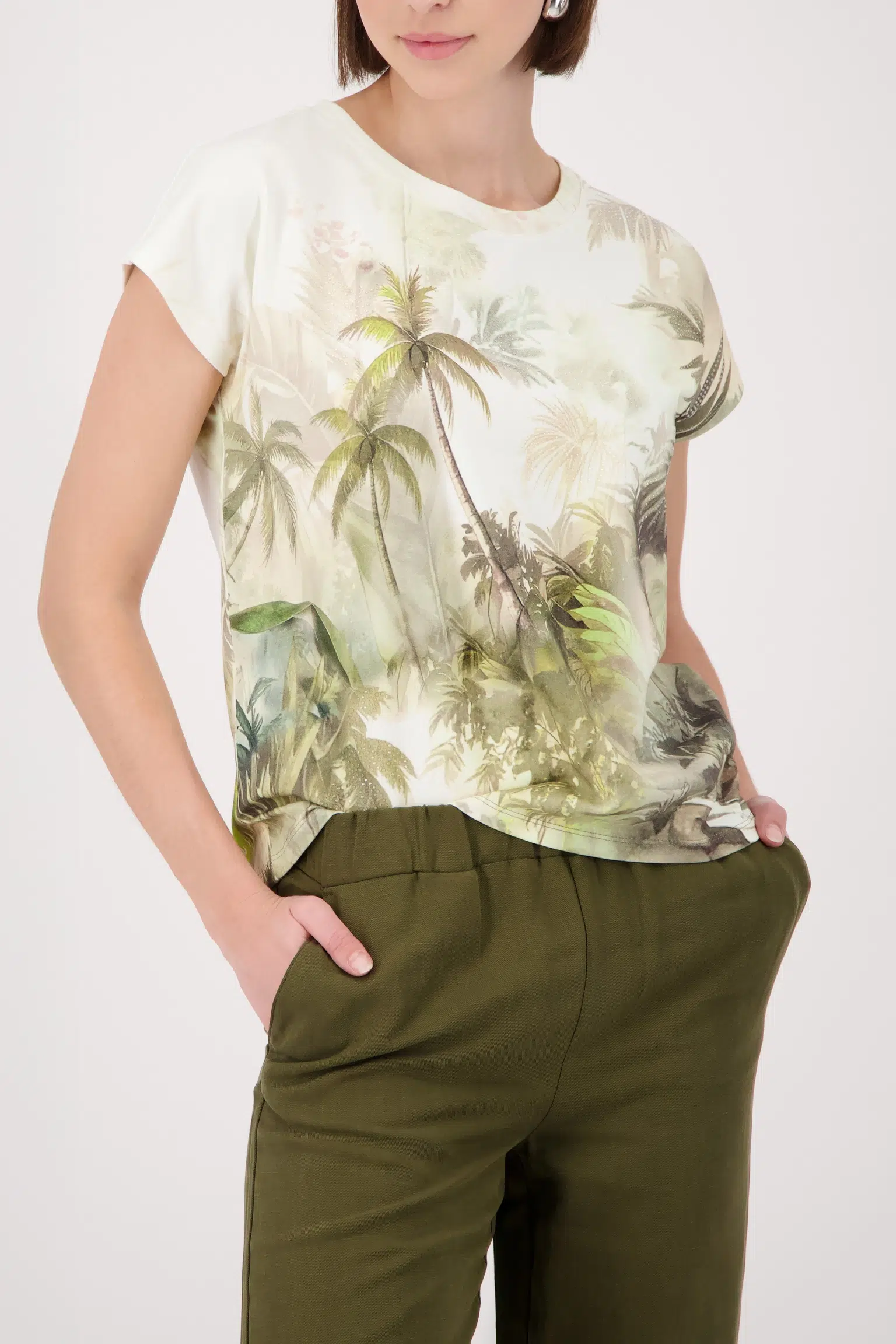Monari Trópusi mintás rövid ujjú póló - barna | MyBerill Boutique