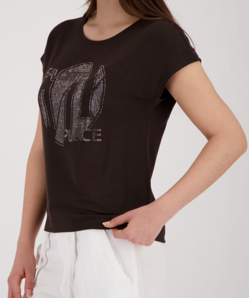 Monari Strasszos rövid ujjú póló (csoki) - barna, 4. kép | MyBerill Boutique