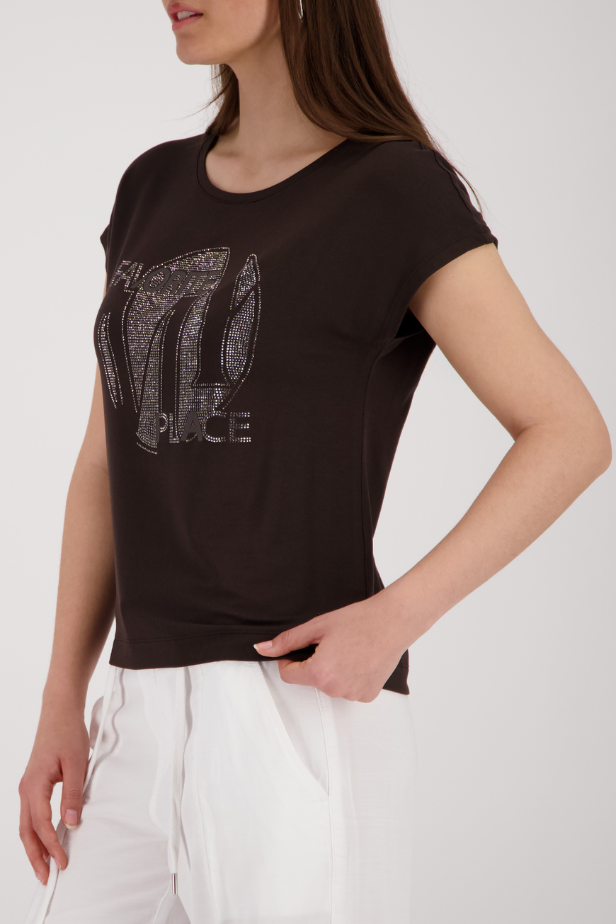 Monari Strasszos rövid ujjú póló (csoki) - barna, 4. kép | MyBerill Boutique