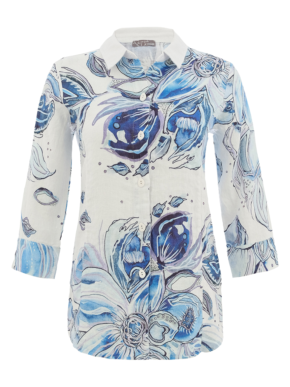 Dolcezza “Kék Virágok” Lenvászon Blúz - Blúz, 2. kép | MyBerill Boutique