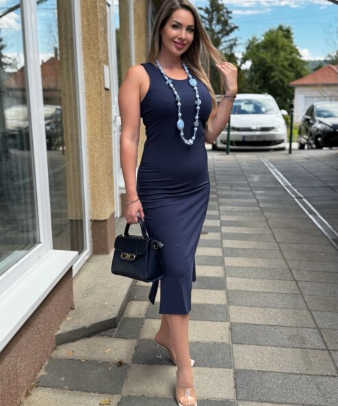 Dolcezza ujjatlan Pamut midi ruha sötétkék