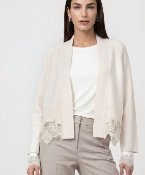 Monari Csipkeszegélyű kardigán - ekrü | MyBerill Boutique