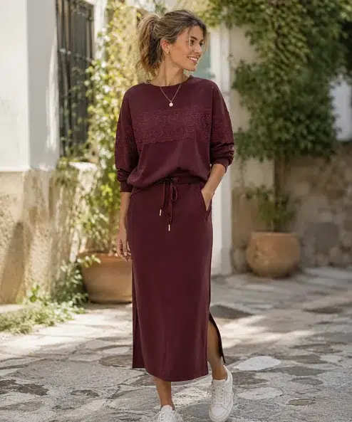 ESQUALO Monogramos modál bordó hosszú szoknya - bordó, 2. kép | MyBerill Boutique