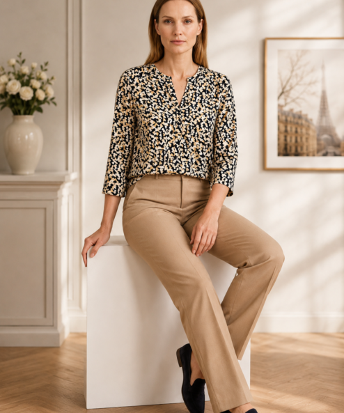 Rabe bézs-kék apró mintás blúz