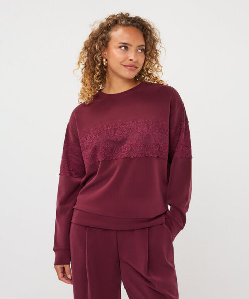 ESQUALO bordó pulóver csipkével - bordó, 6. kép | MyBerill Boutique
