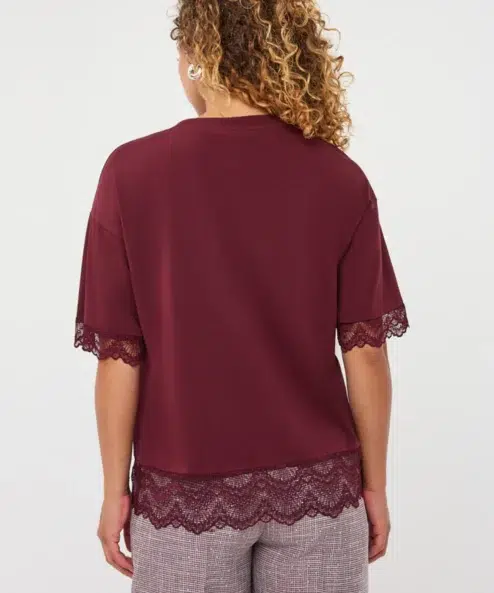 ESQUALO Csipkés szatén Merlot póló - bordó, 5. kép | MyBerill Boutique