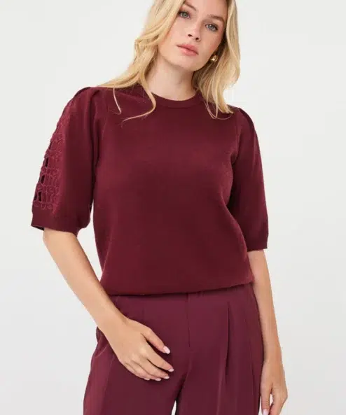 ESQUALO Kötött felső, hímzett mintával - bordó, 2. kép | MyBerill Boutique