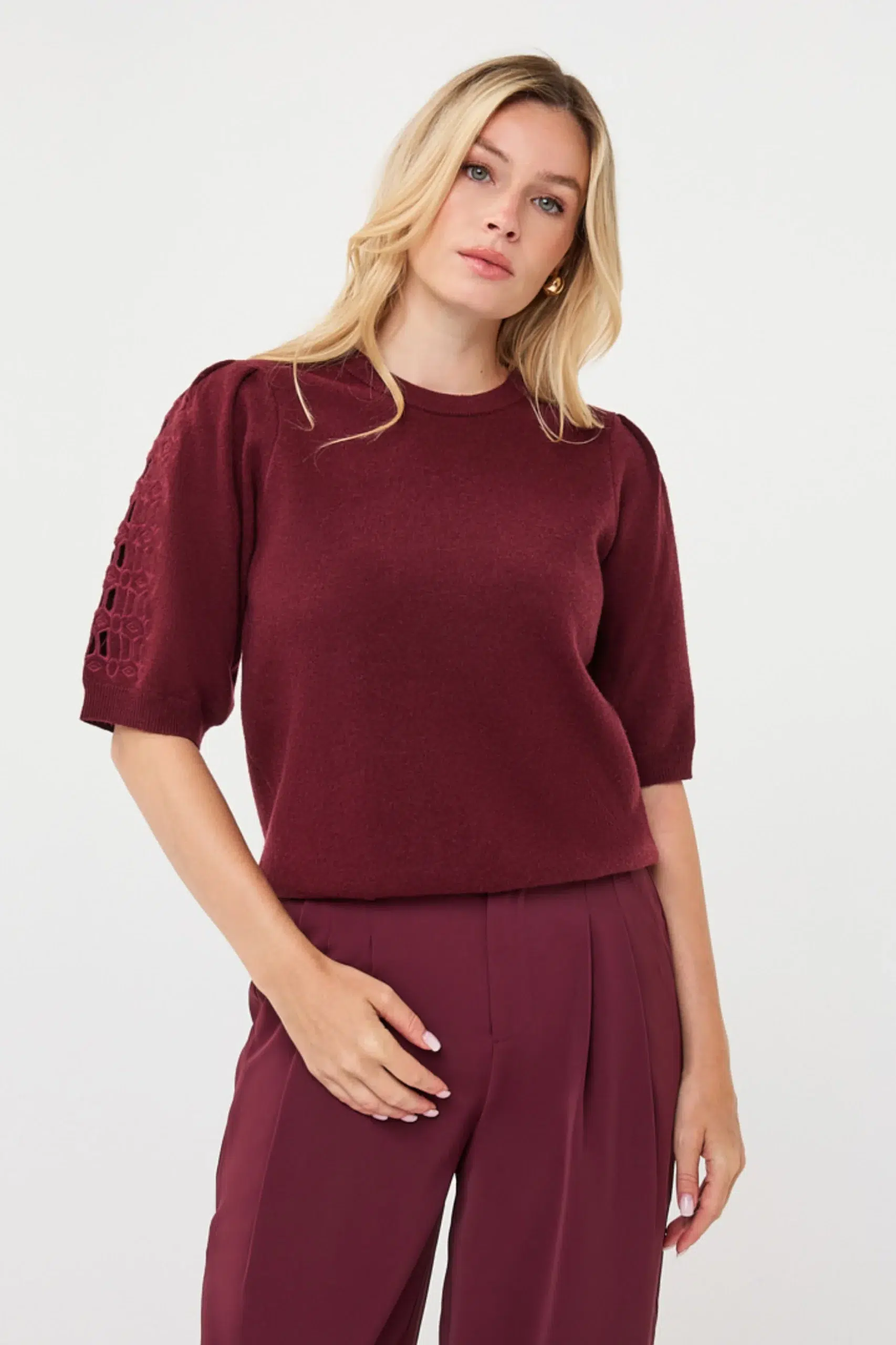 ESQUALO Kötött felső, hímzett mintával - bordó, 2. kép | MyBerill Boutique