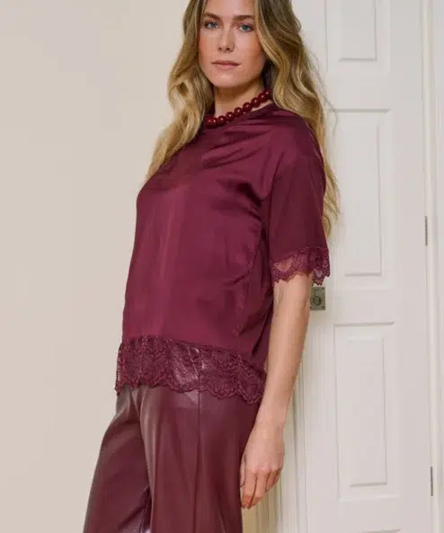 ESQUALO Csipkés szatén Merlot póló - bordó | MyBerill Boutique