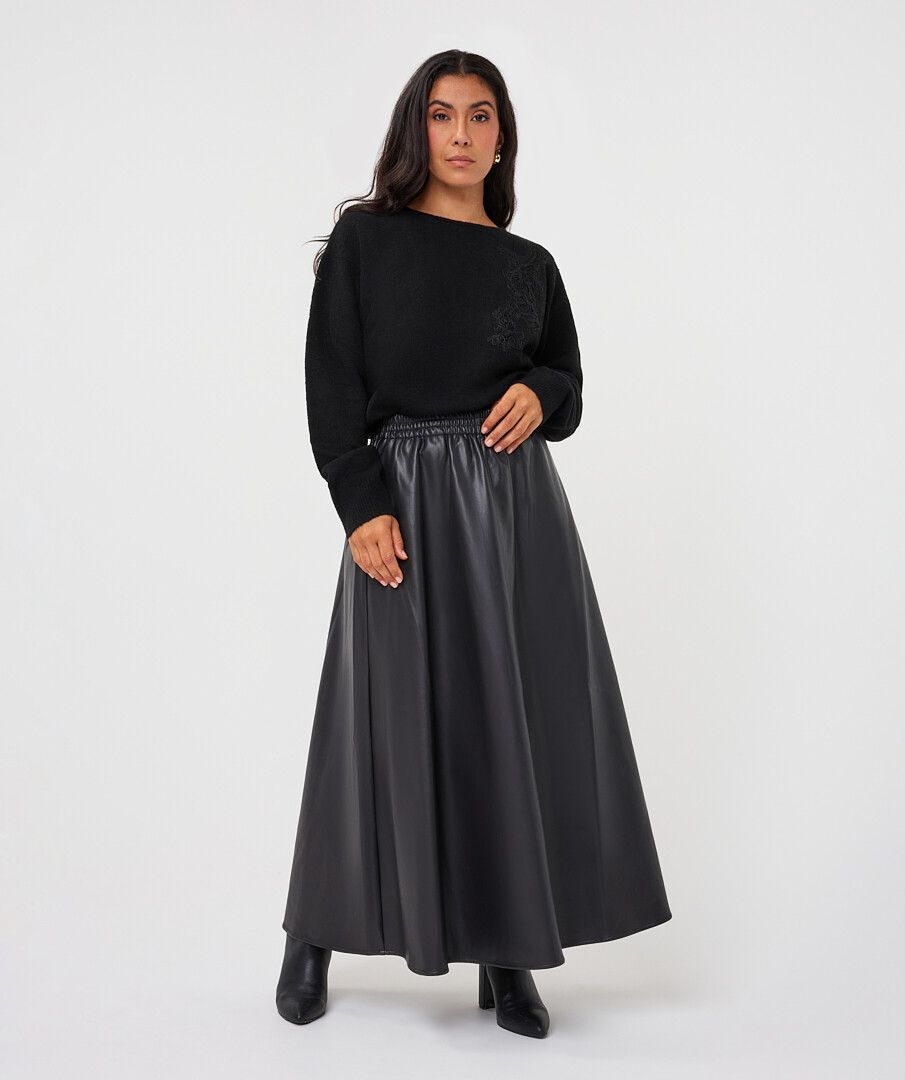 ESQUALO Bőrhatású midi szoknya fekete - Esqualo | MyBerill Boutique