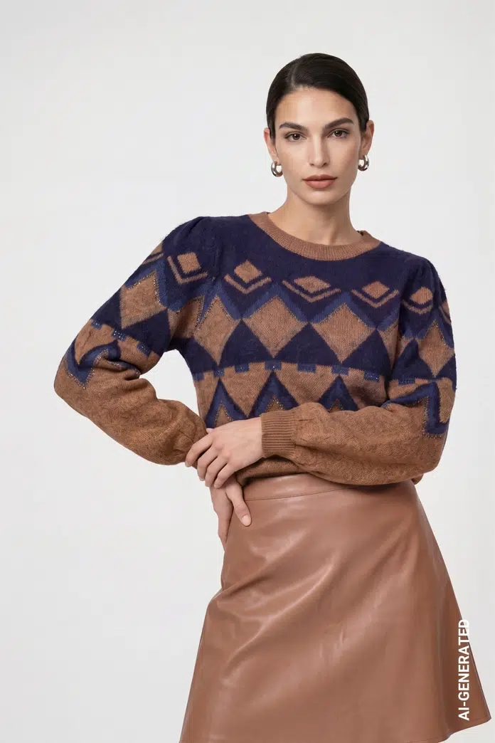 Monari Kötött pulóver jacquard mintával - 7. kép