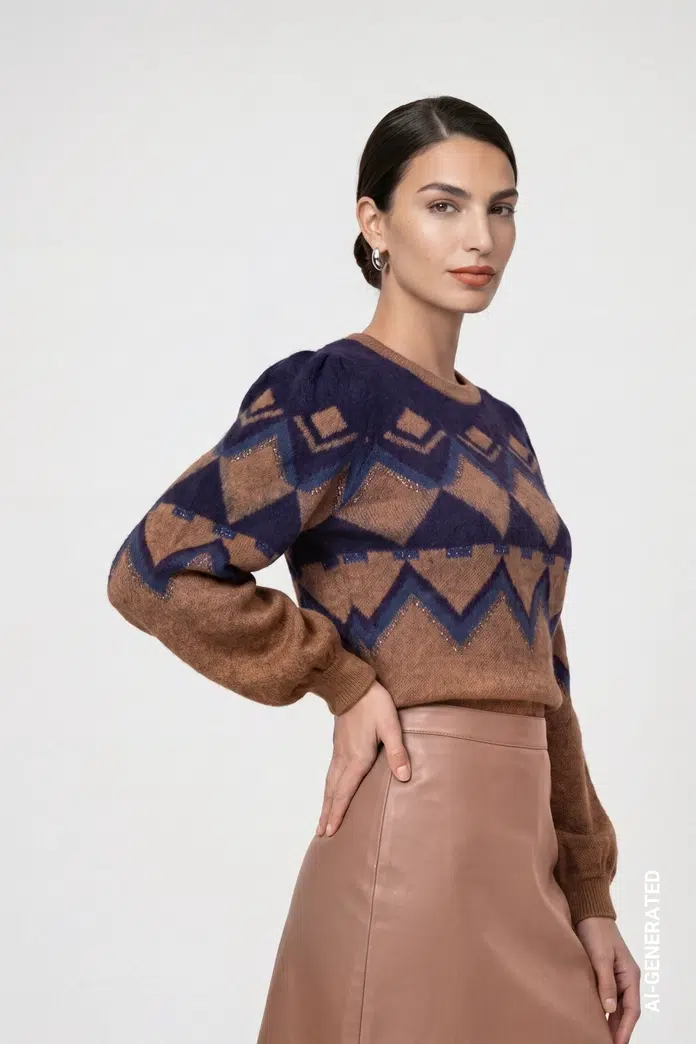 Monari Kötött pulóver jacquard mintával - 4. kép